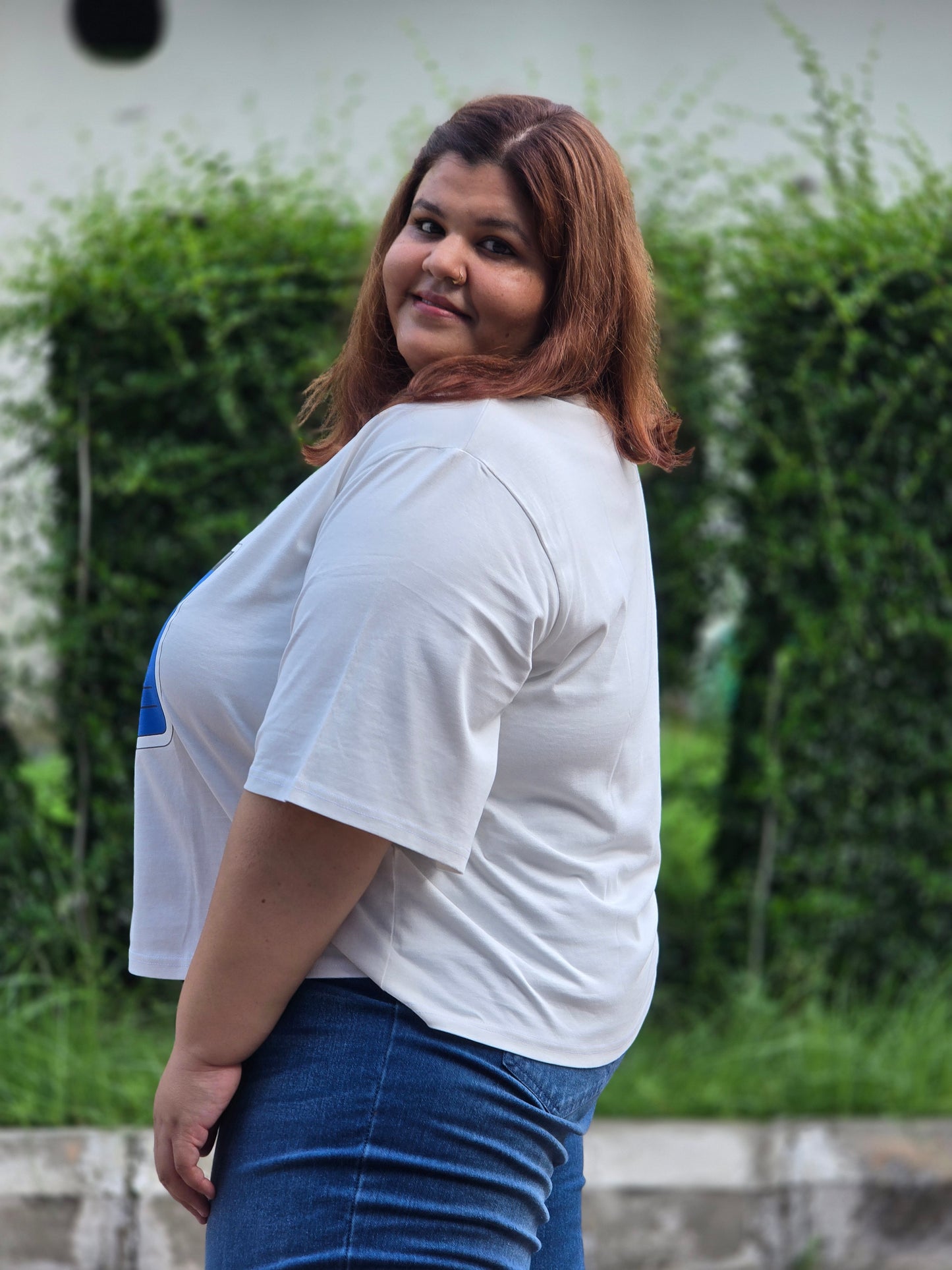 Plus size A-line T-shirt 'Drama Queen'- Cropped Length