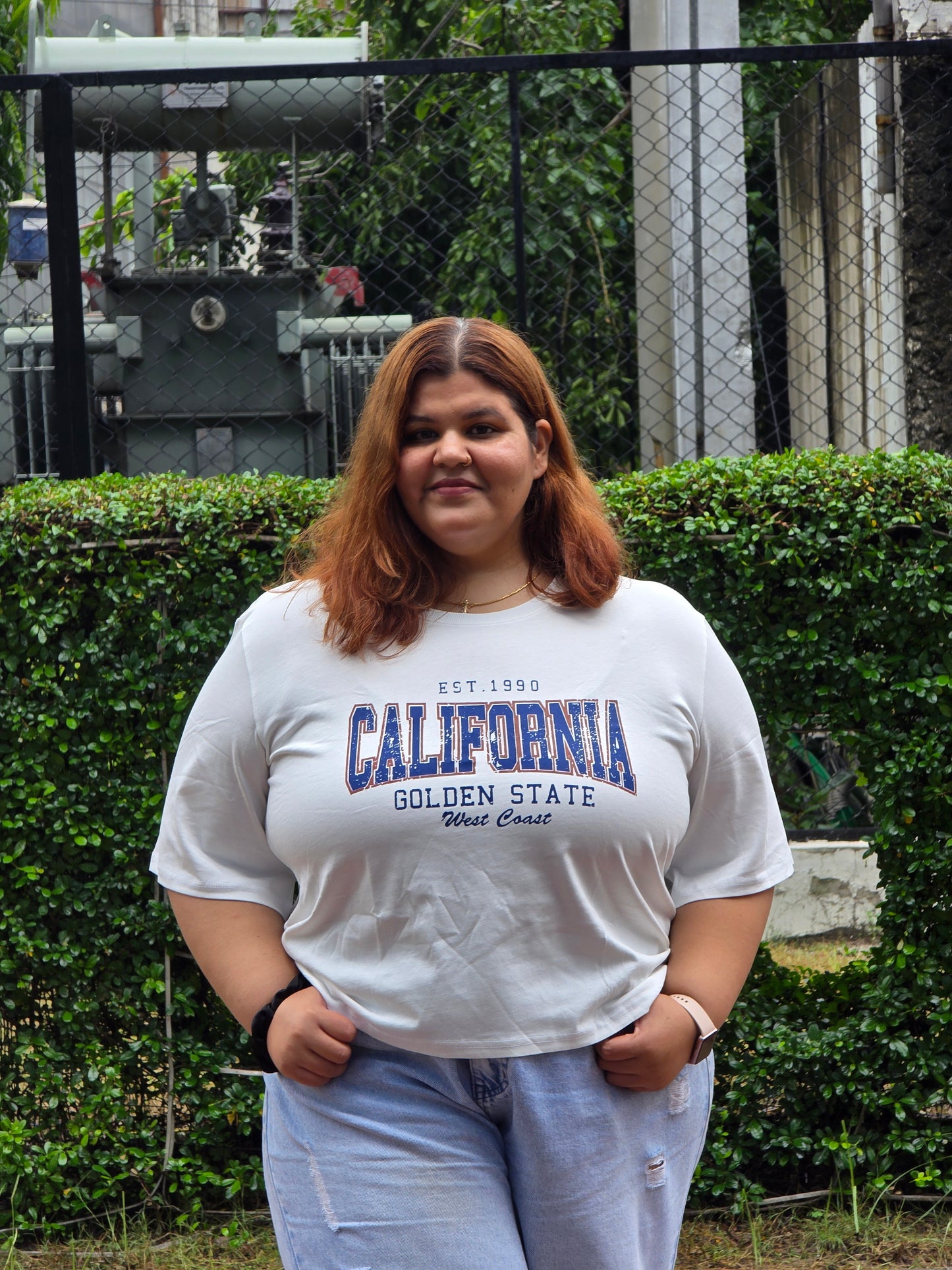 Plus size A-line 'Varsity' T-shirt - Cropped length