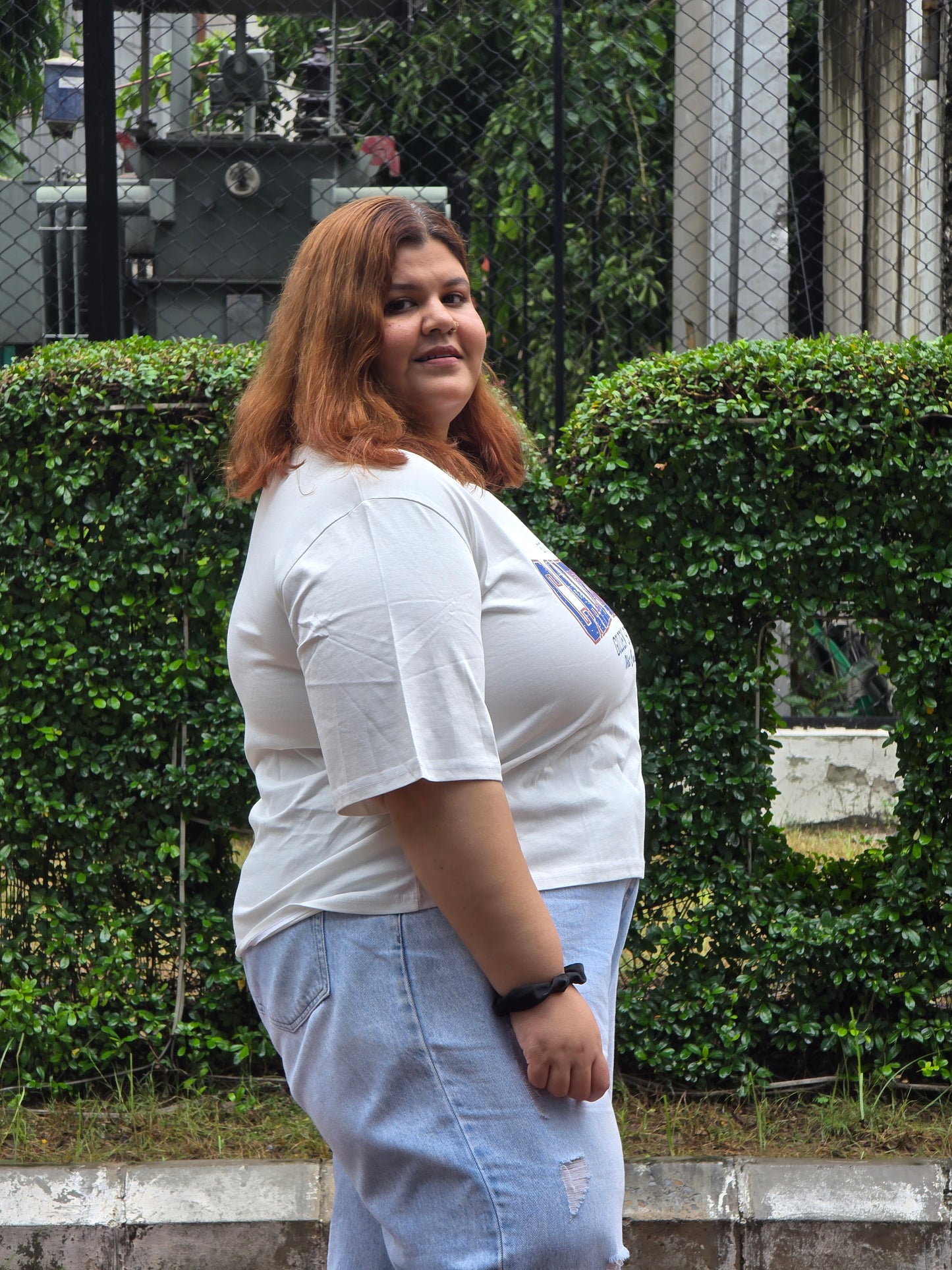 Plus size A-line 'Varsity' T-shirt - Cropped length
