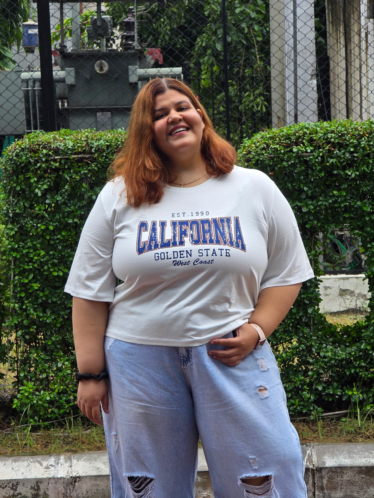 Plus size A-line 'Varsity' T-shirt - Cropped length