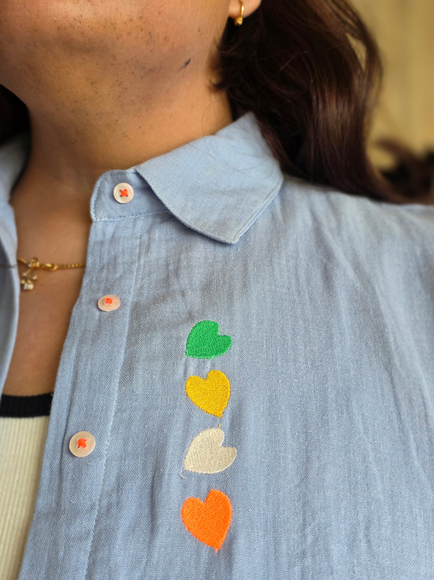 Embroidered Hearts Cotton Gauge(Mulmul) Shirt