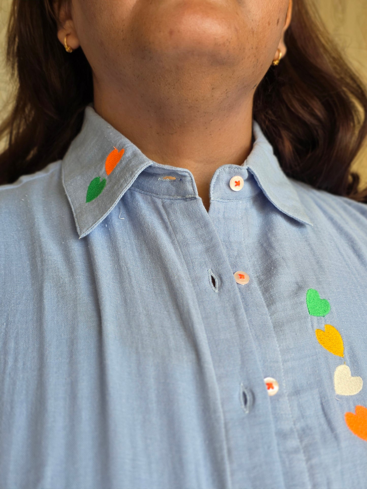 Embroidered Hearts Cotton Gauge(Mulmul) Shirt