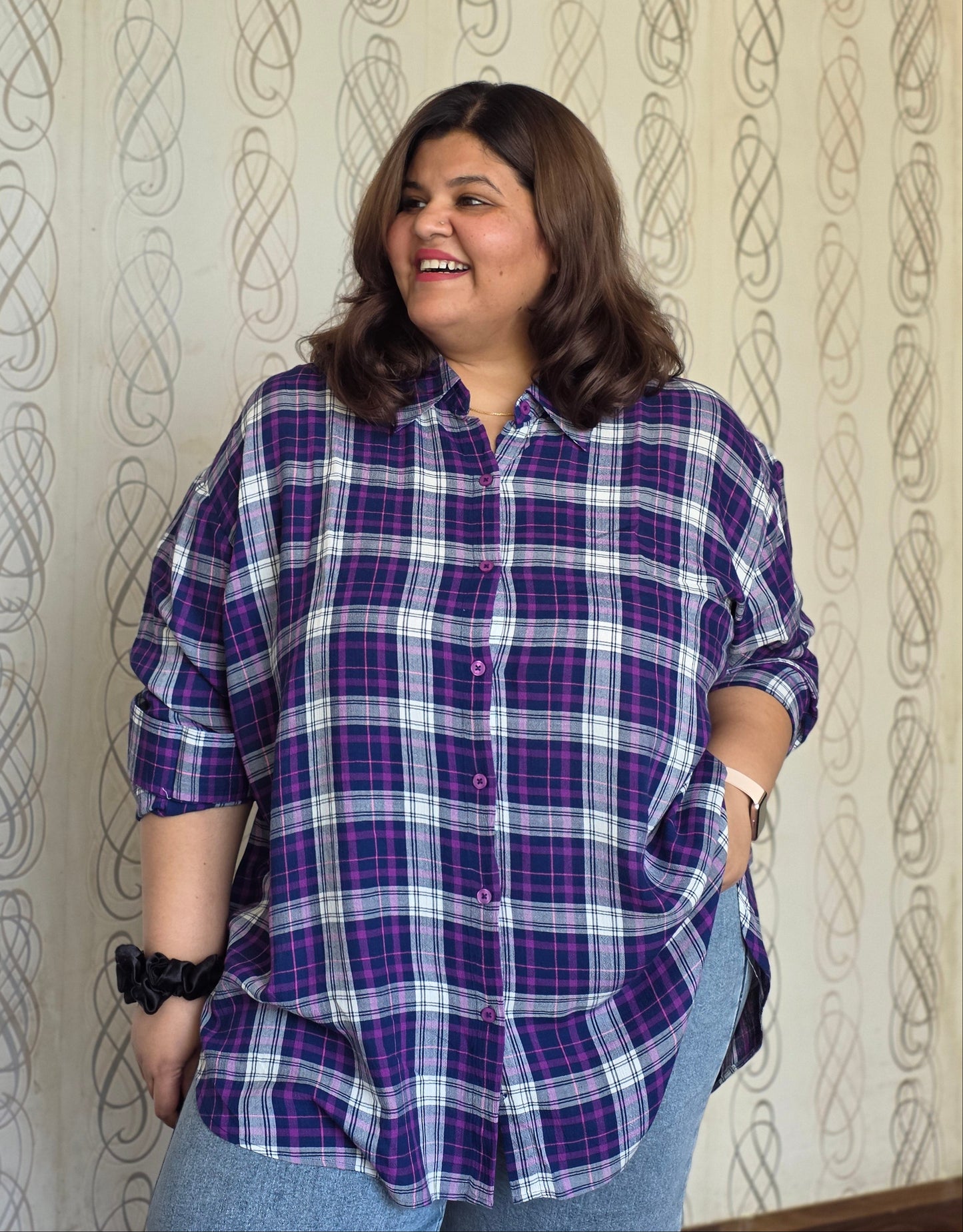 Cotton Crepe Plaid Shirt
