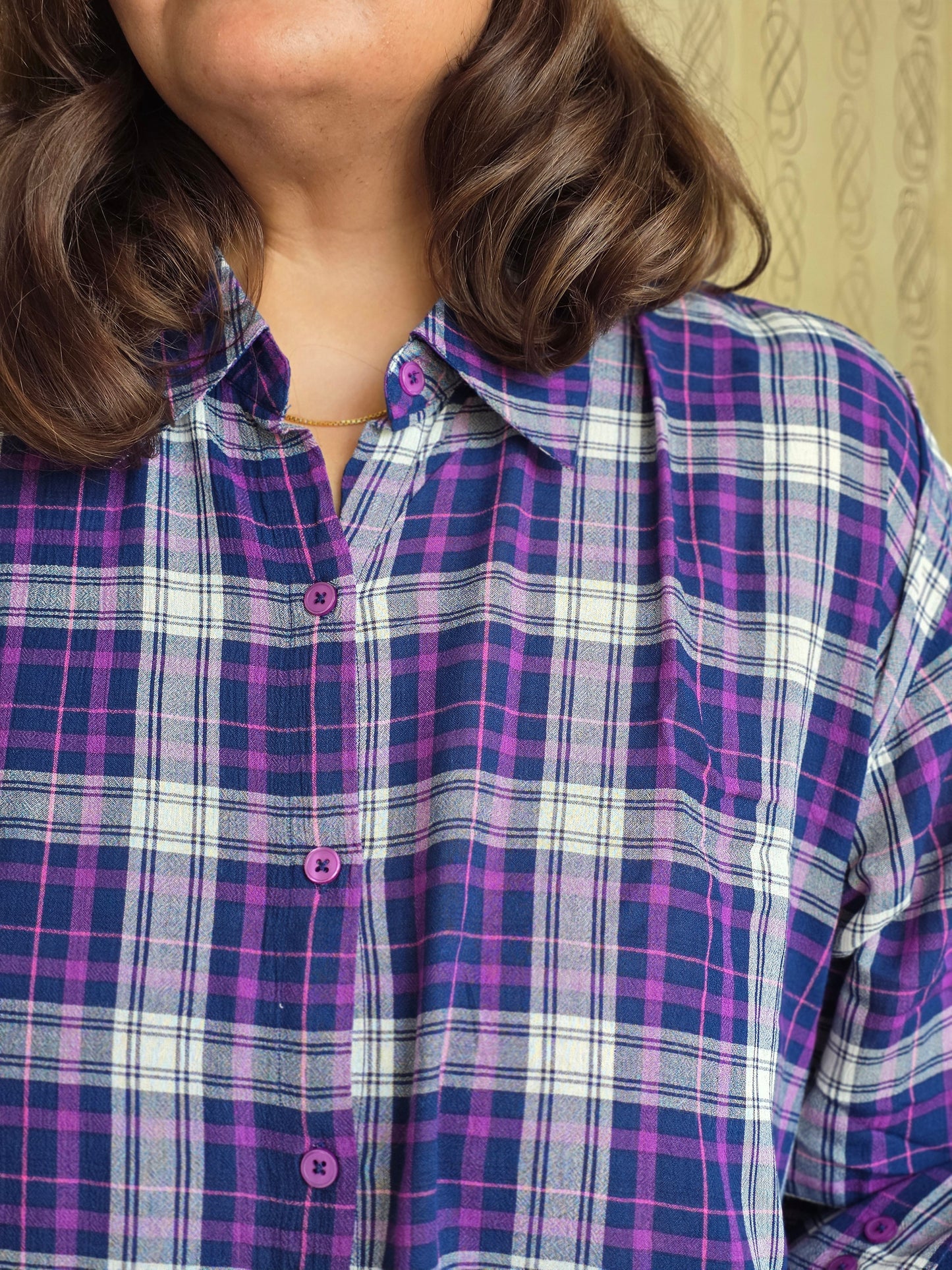 Cotton Crepe Plaid Shirt