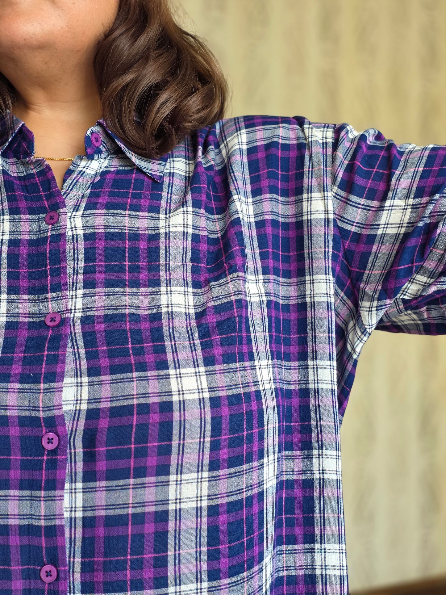 Cotton Crepe Plaid Shirt