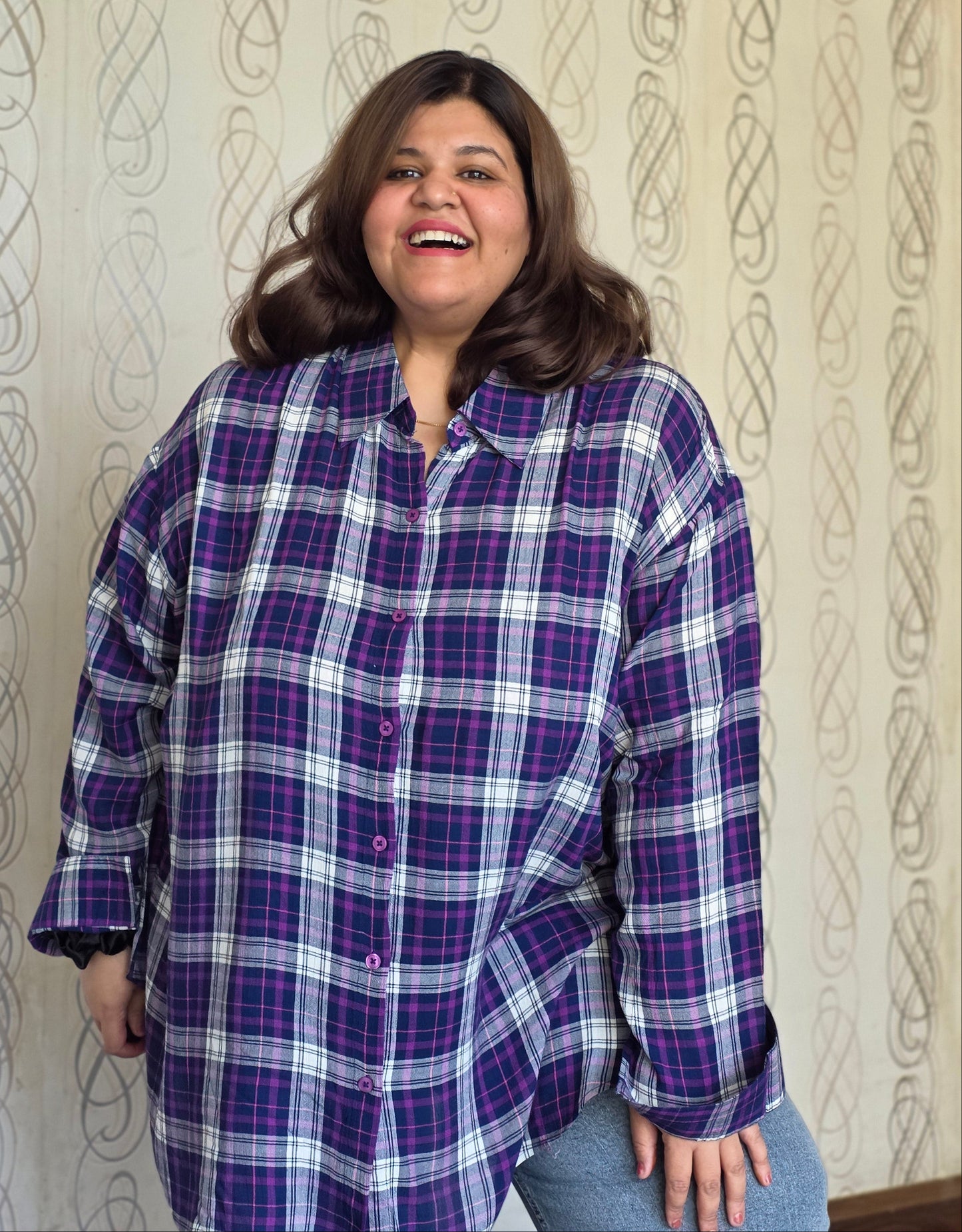 Cotton Crepe Plaid Shirt