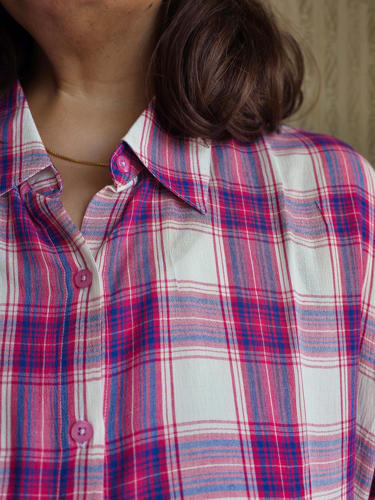 Cotton Crepe Plaid Shirt