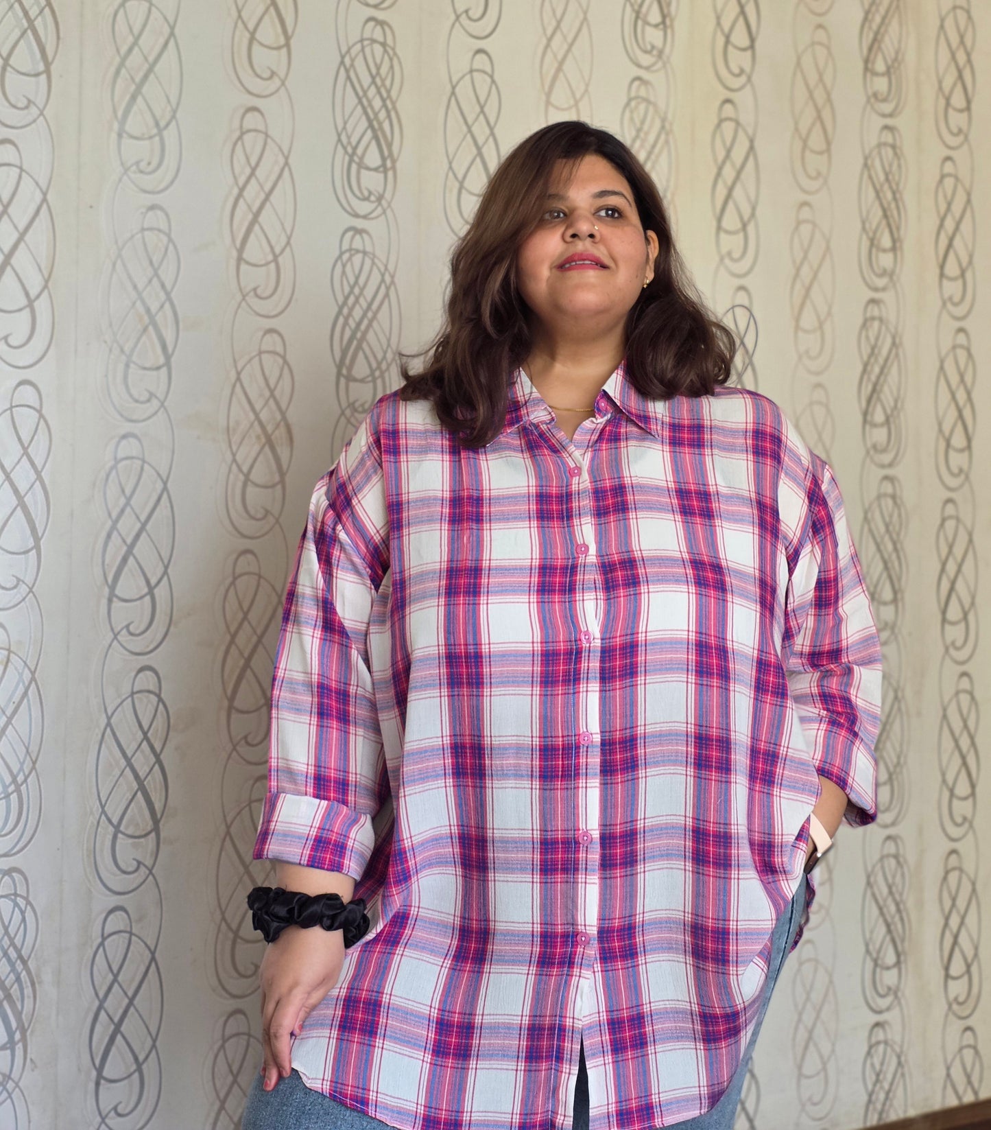 Cotton Crepe Plaid Shirt