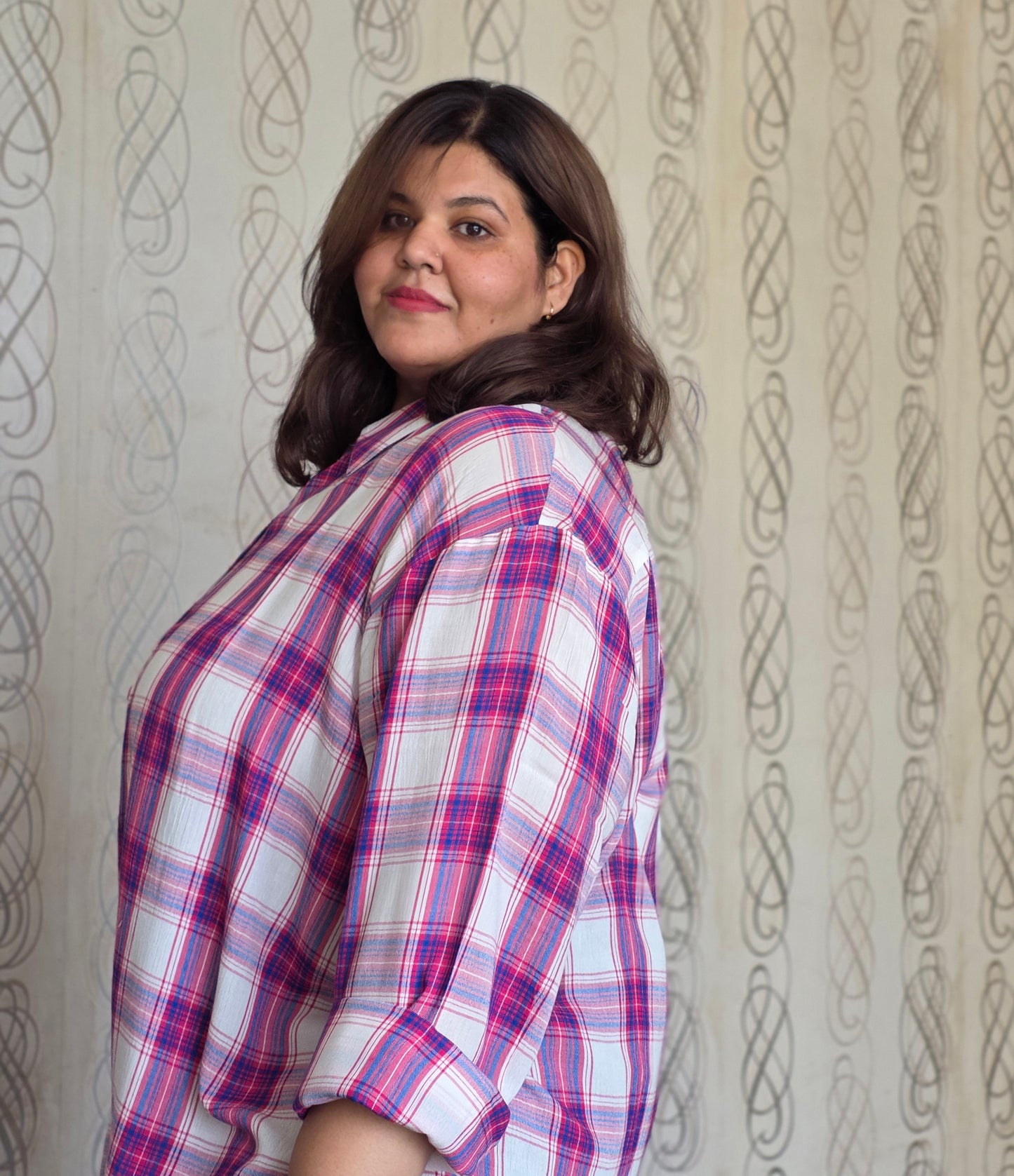Cotton Crepe Plaid Shirt