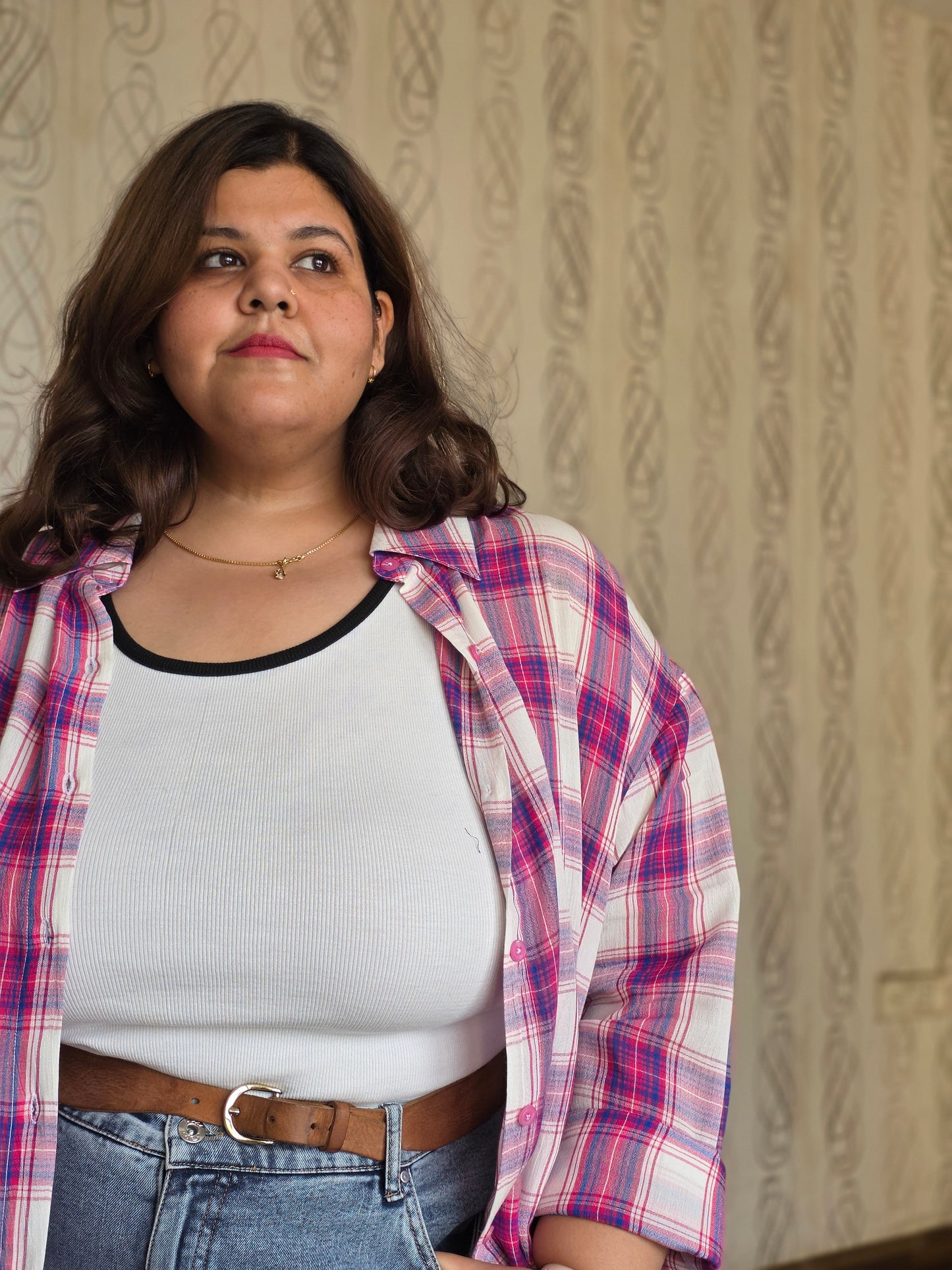 Cotton Crepe Plaid Shirt