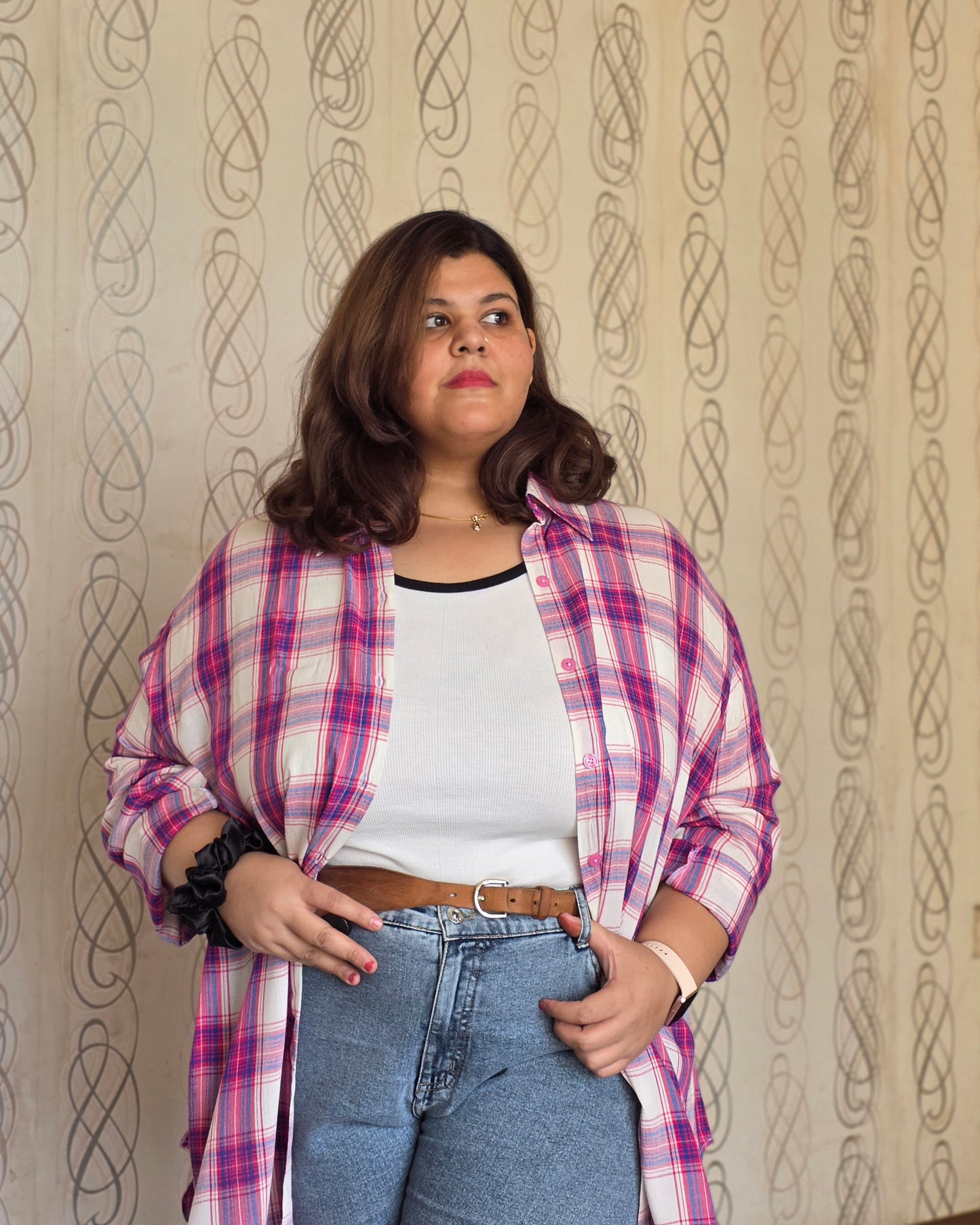Cotton Crepe Plaid Shirt