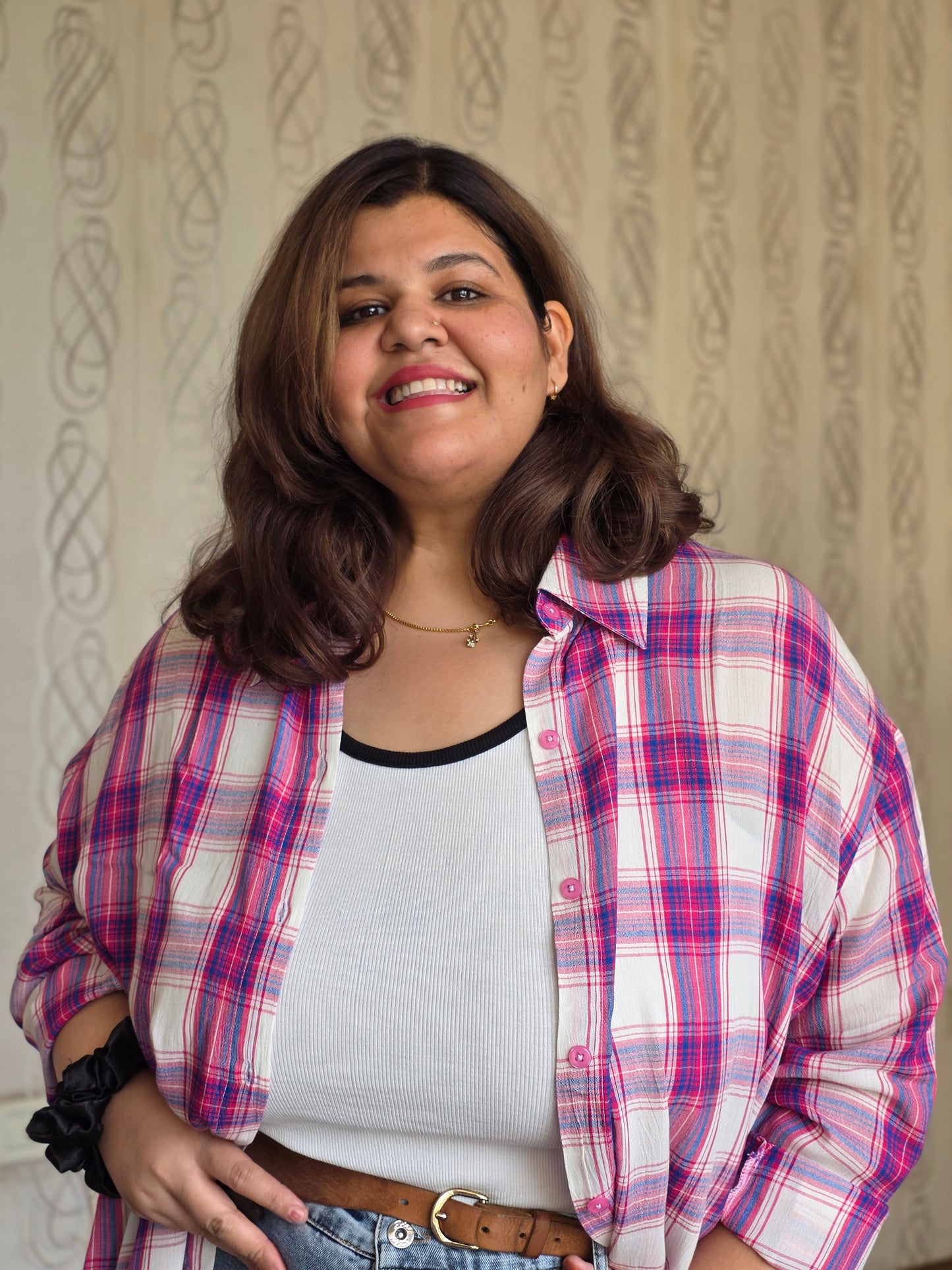 Cotton Crepe Plaid Shirt