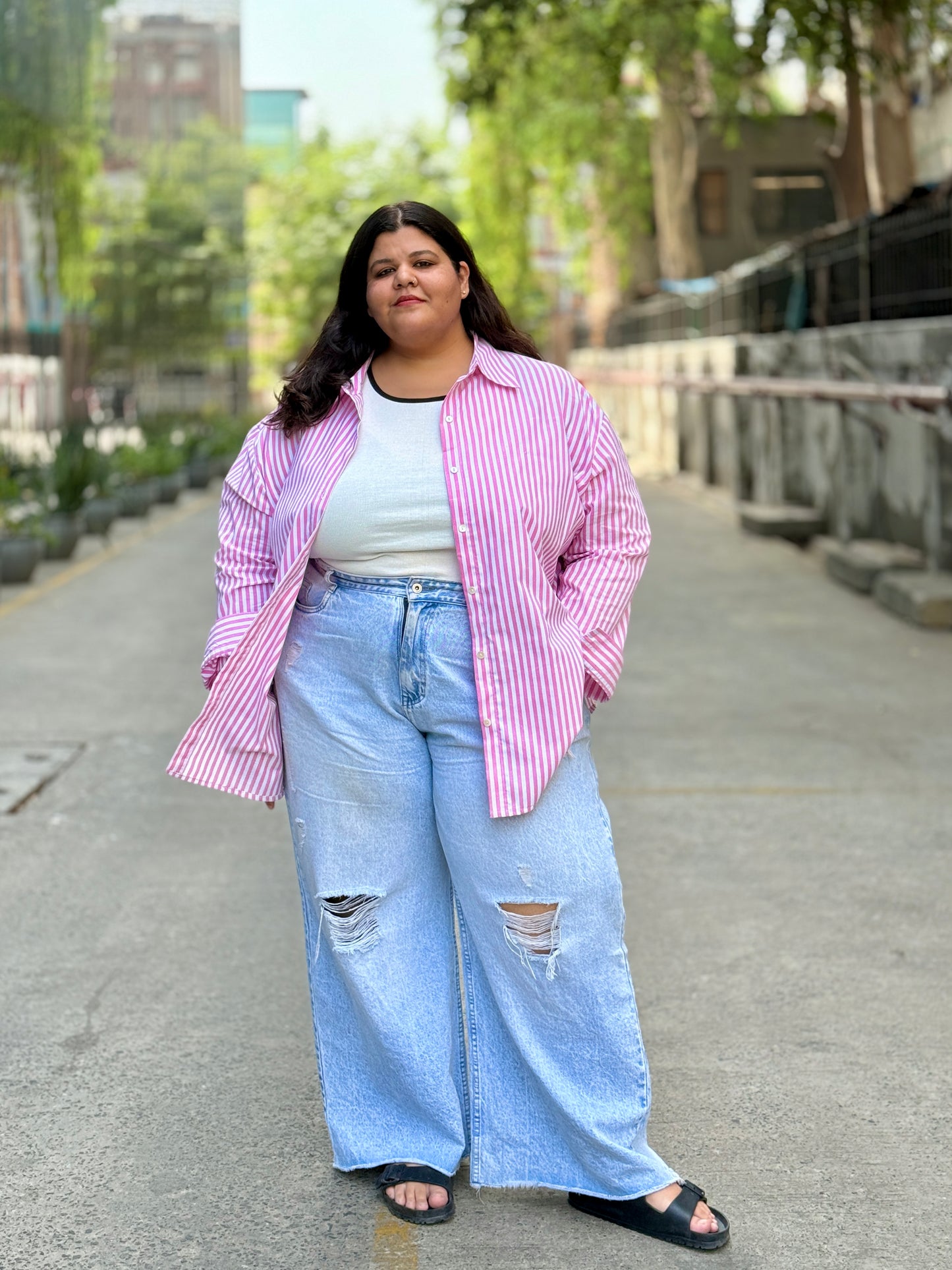 Relaxed fit Cotton Striped shirt- Drop Shoulder