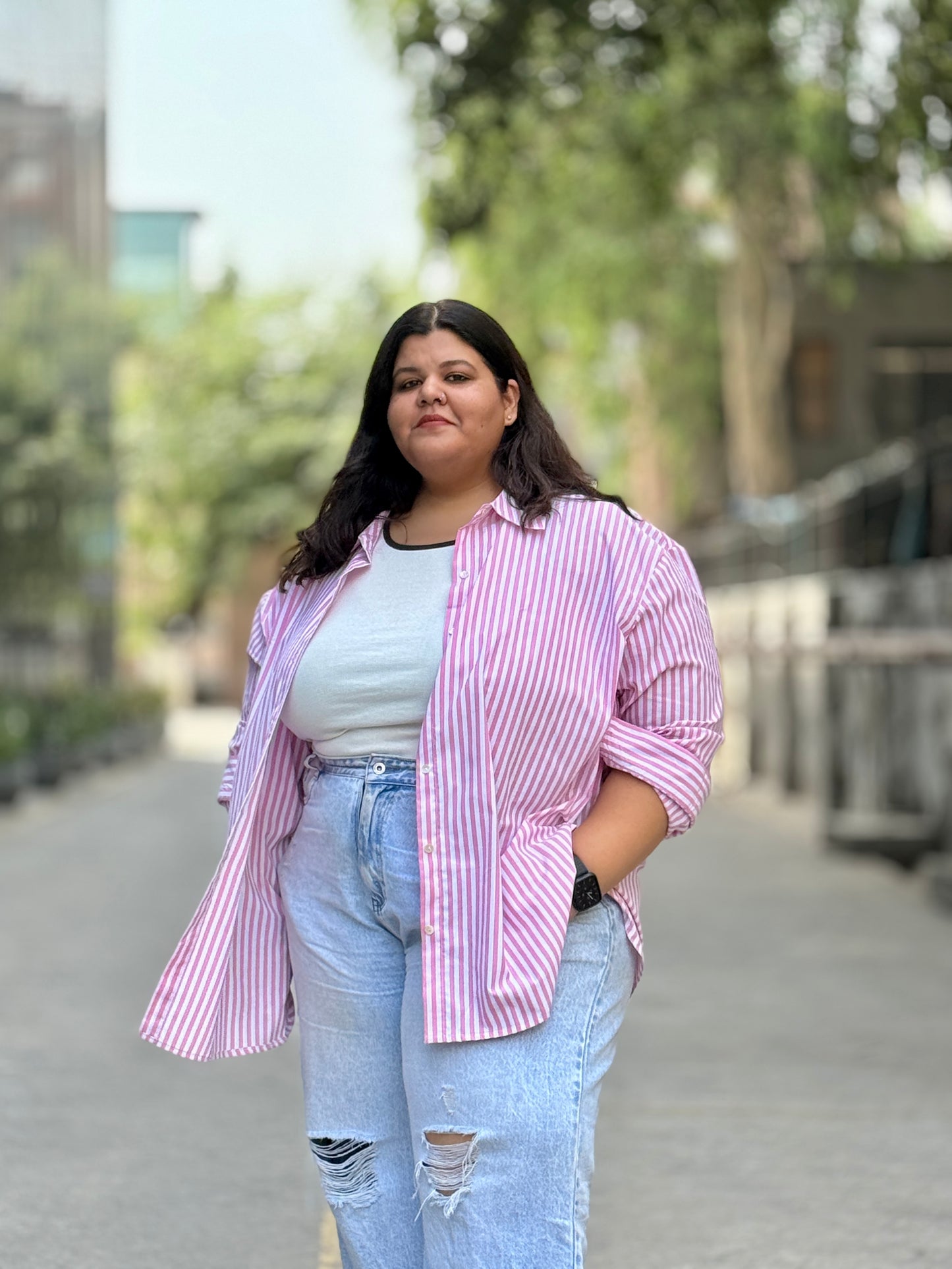 Relaxed fit Cotton Striped shirt- Drop Shoulder
