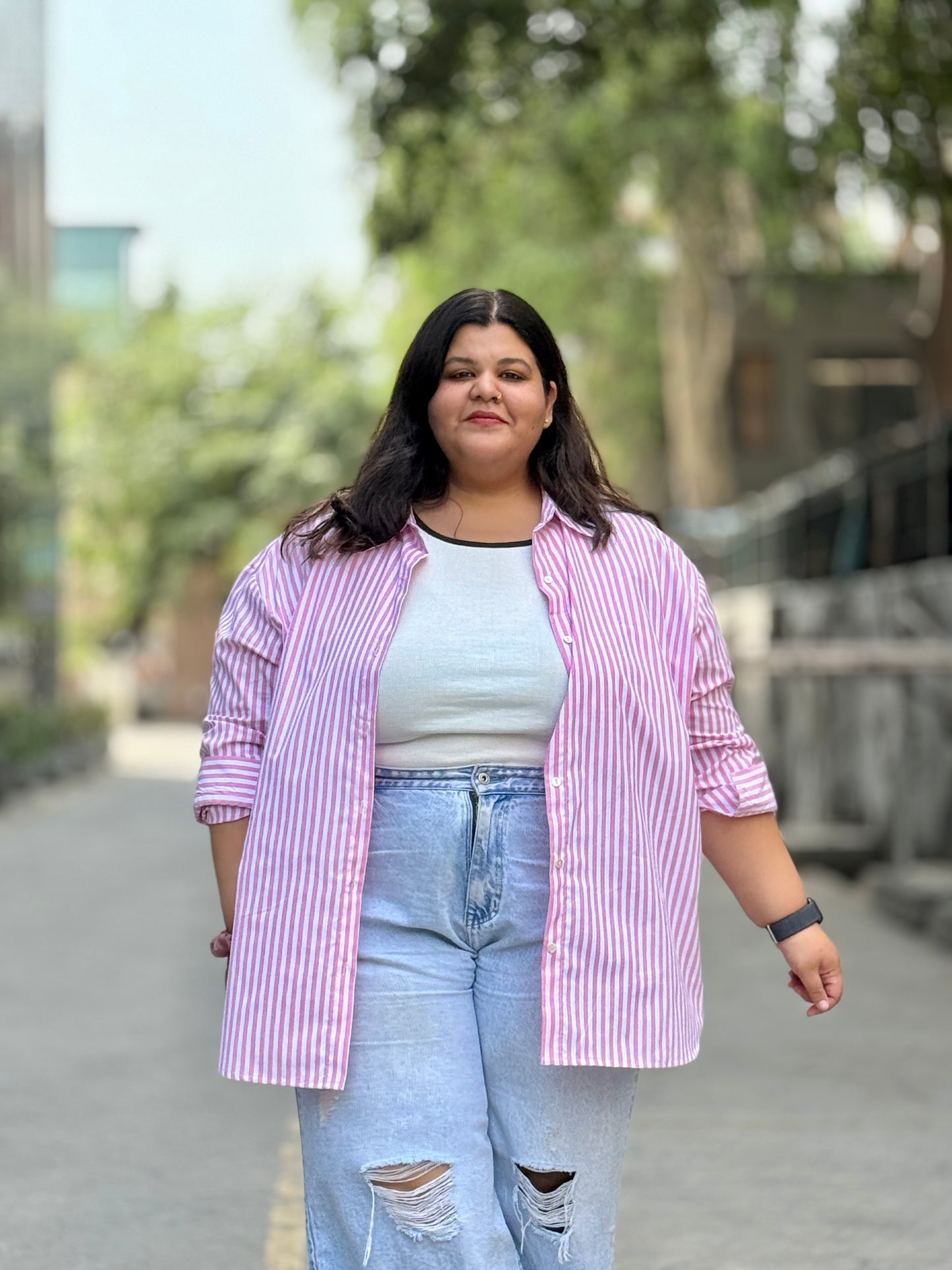 Relaxed fit Cotton Striped shirt- Drop Shoulder