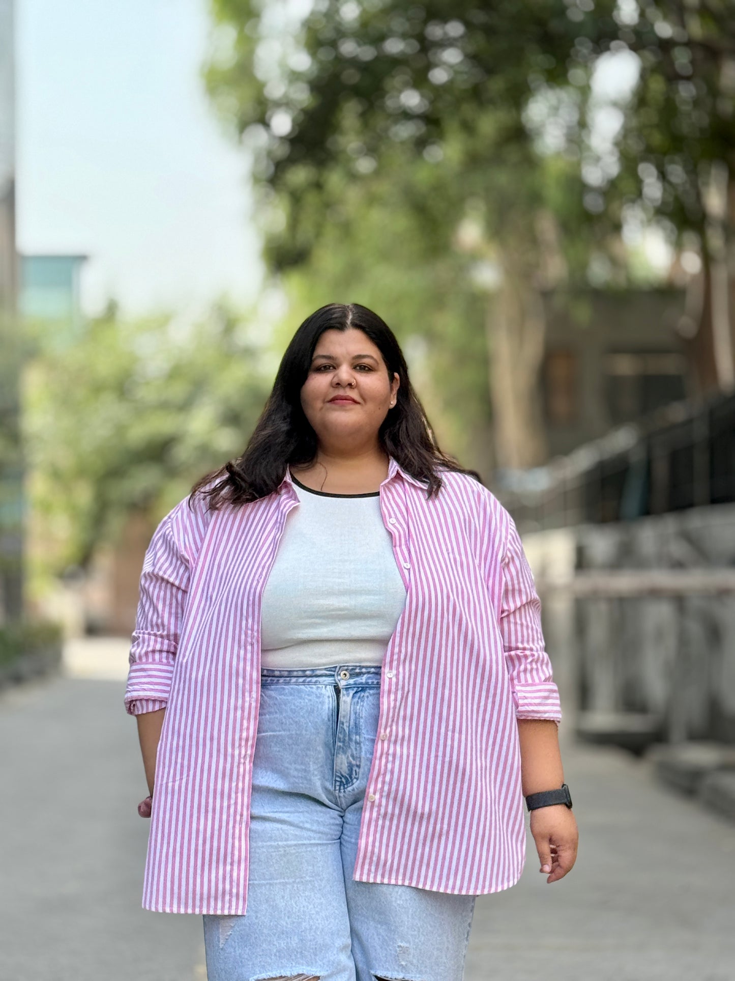 Relaxed fit Cotton Striped shirt- Drop Shoulder