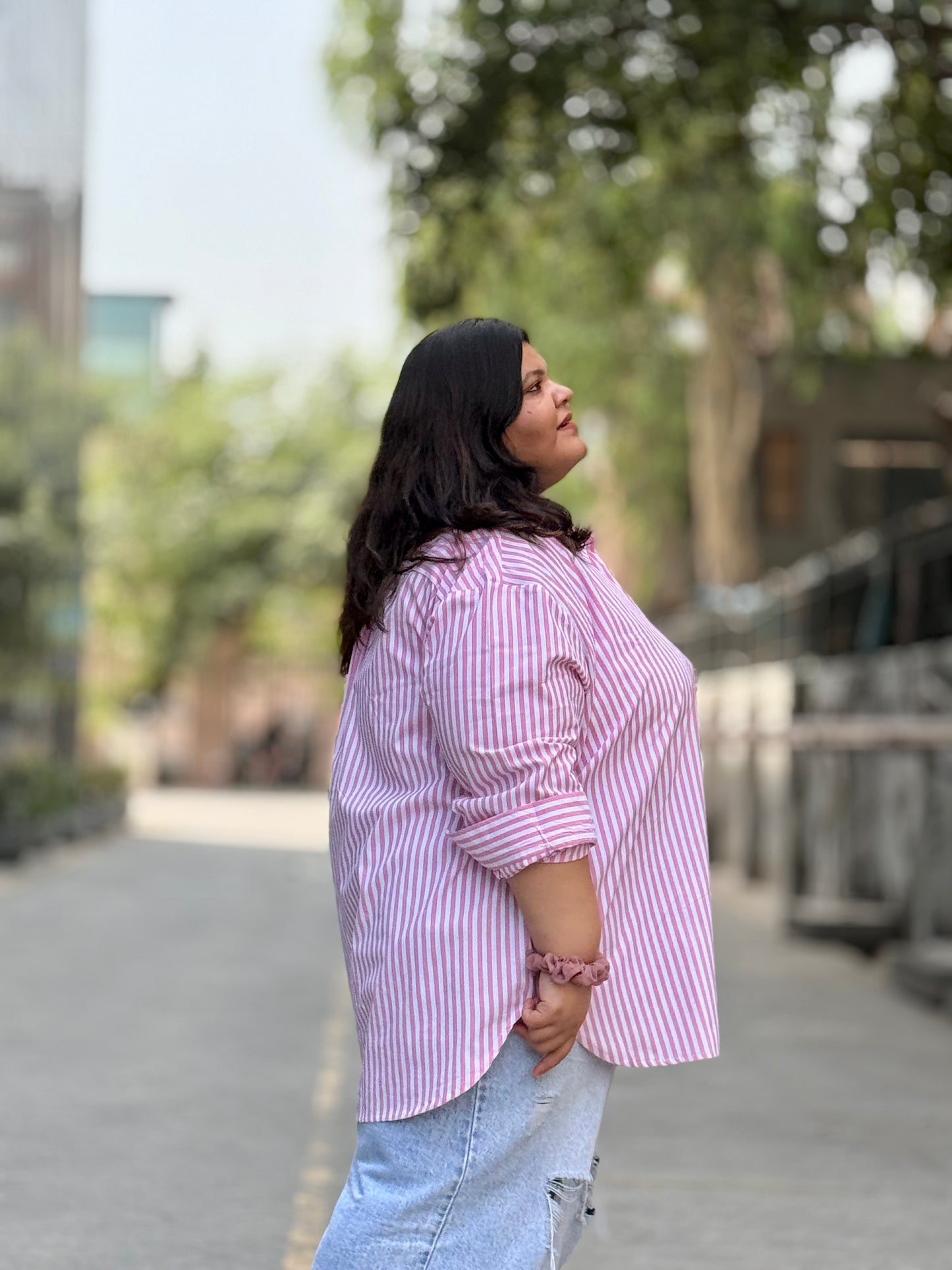 Relaxed fit Cotton Striped shirt- Drop Shoulder