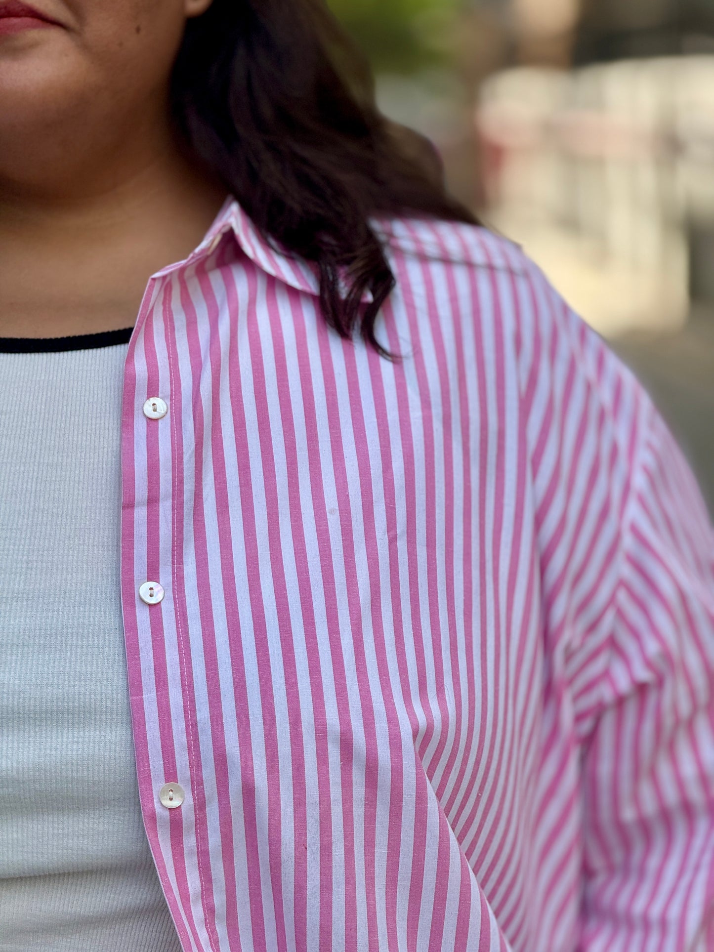 Relaxed fit Cotton Striped shirt- Drop Shoulder