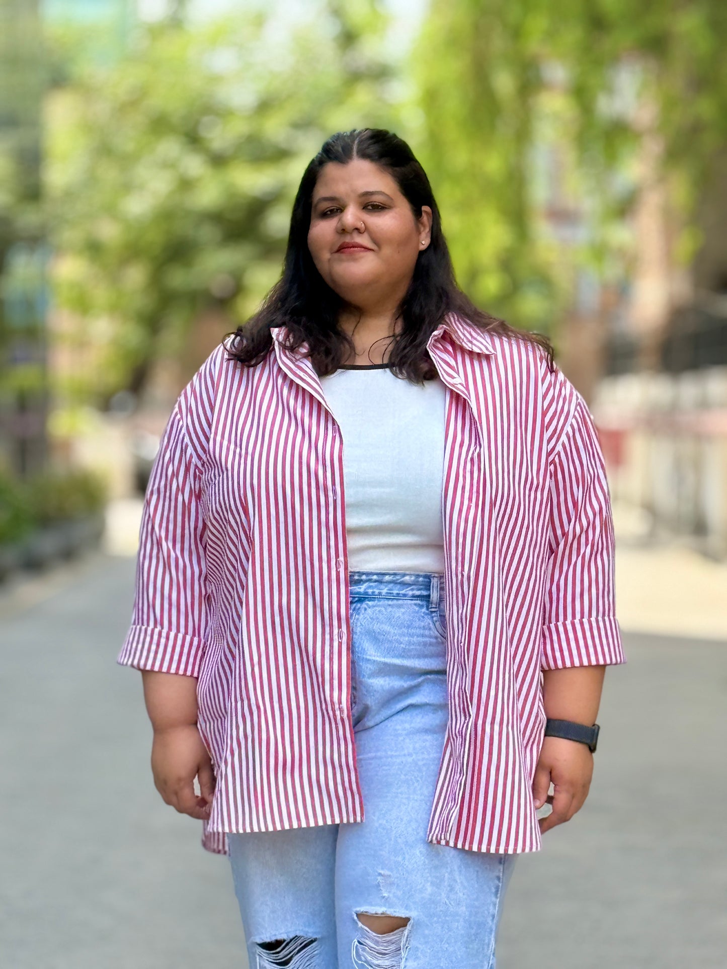 Relaxed fit Cotton Striped shirt- Drop Shoulder