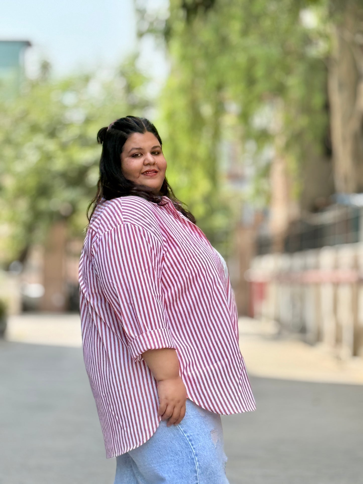 Relaxed fit Cotton Striped shirt- Drop Shoulder