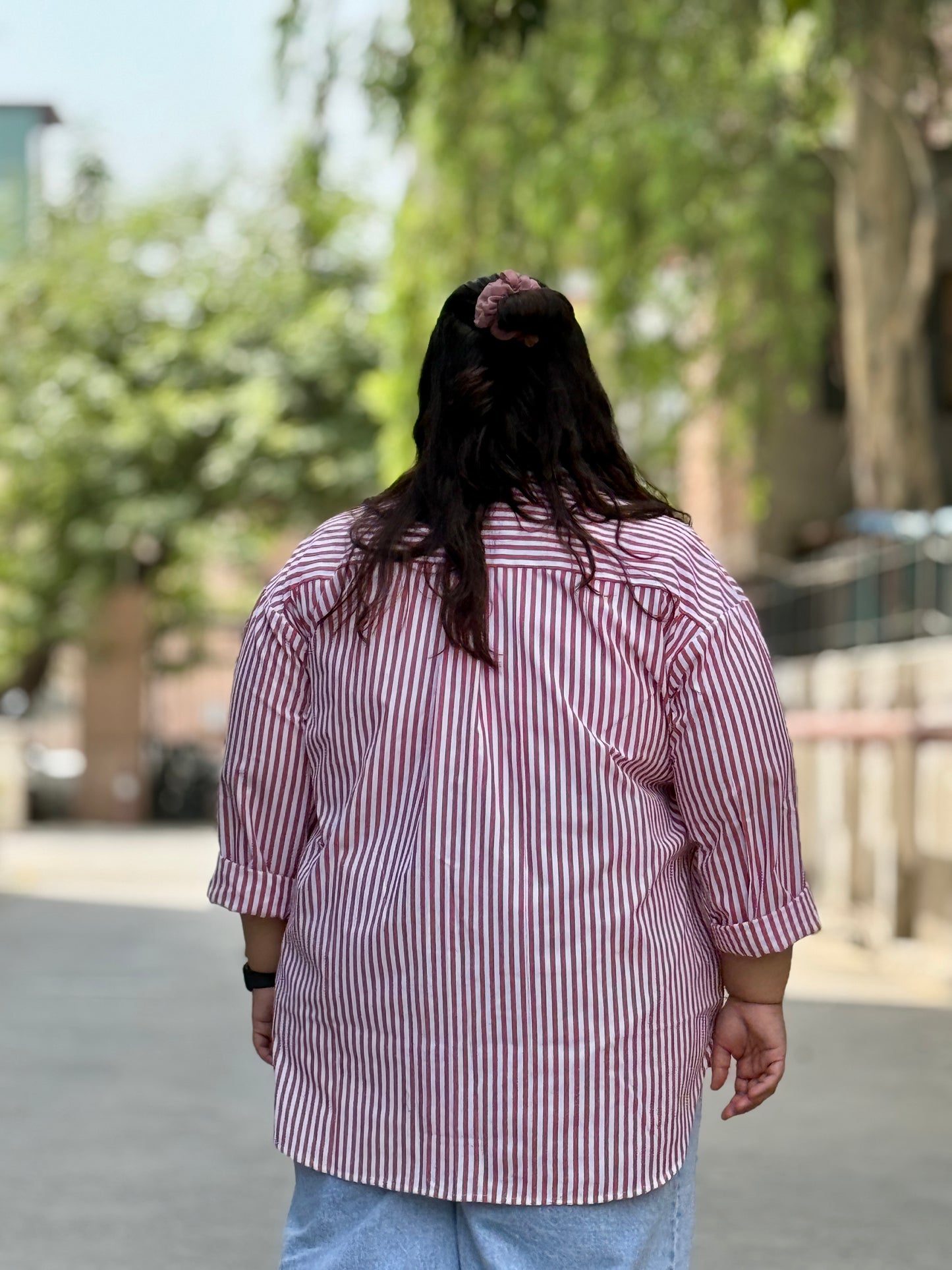 Relaxed fit Cotton Striped shirt- Drop Shoulder