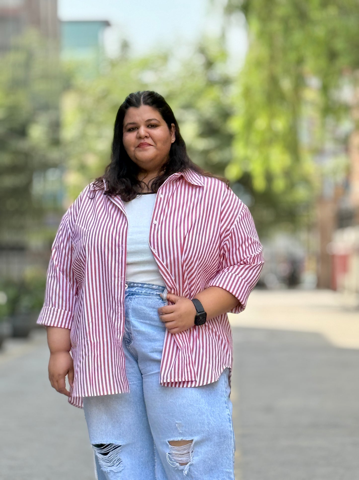 Relaxed fit Cotton Striped shirt- Drop Shoulder