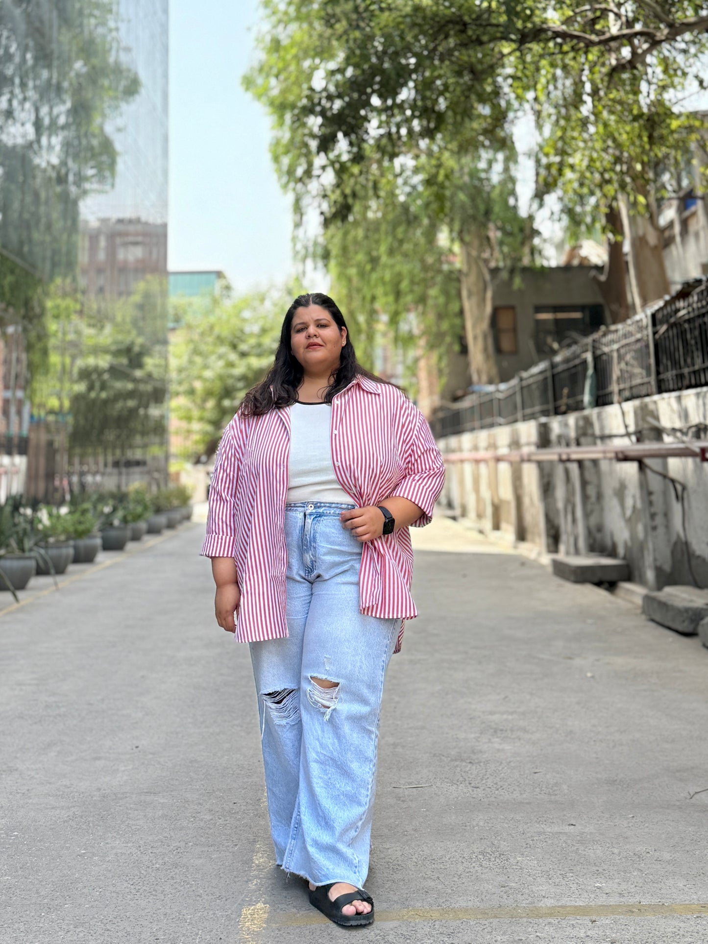 Relaxed fit Cotton Striped shirt- Drop Shoulder