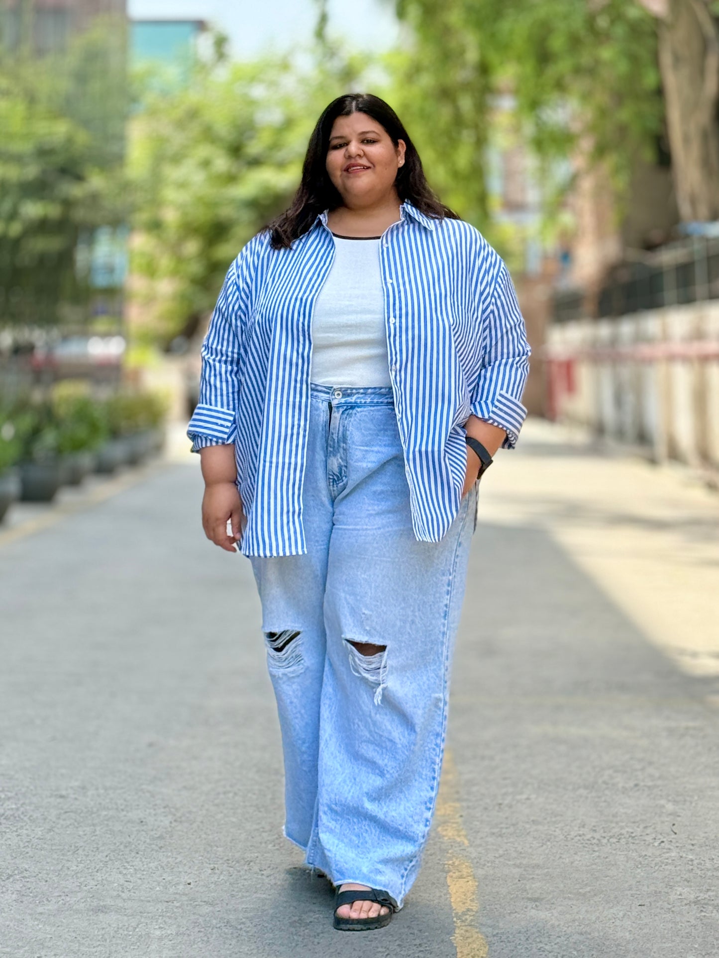 Relaxed fit Cotton Striped shirt- Drop Shoulder