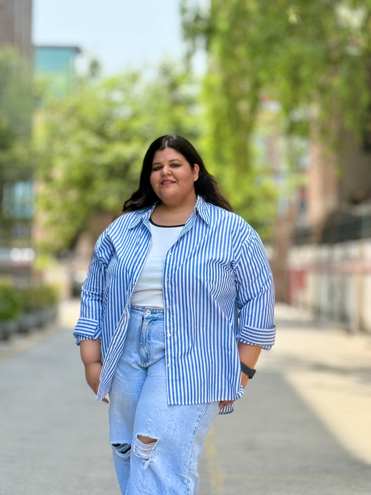 Relaxed fit Cotton Striped shirt- Drop Shoulder