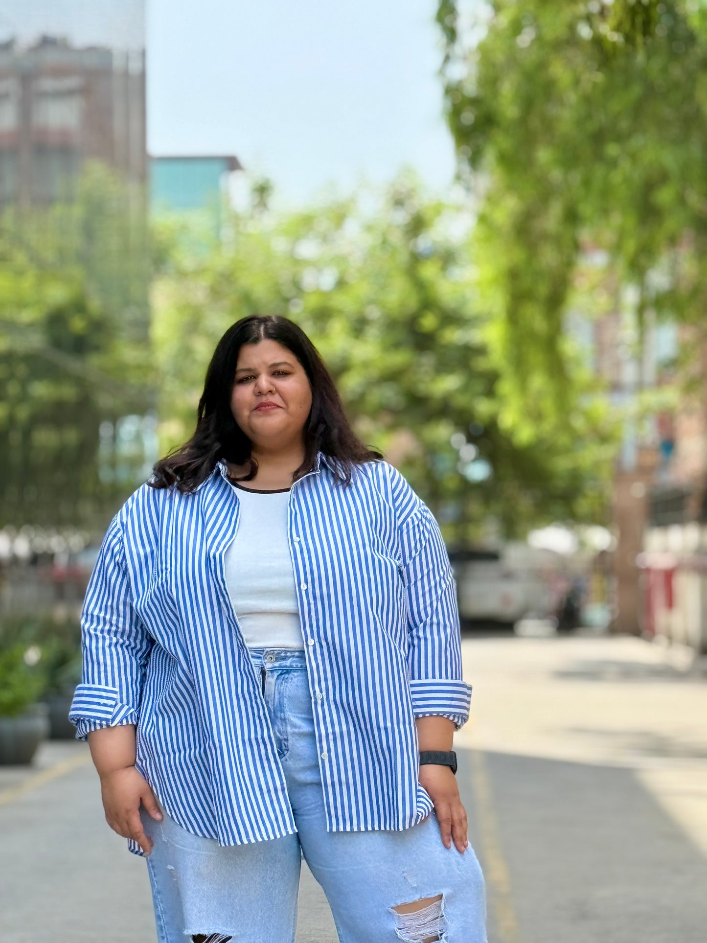 Relaxed fit Cotton Striped shirt- Drop Shoulder