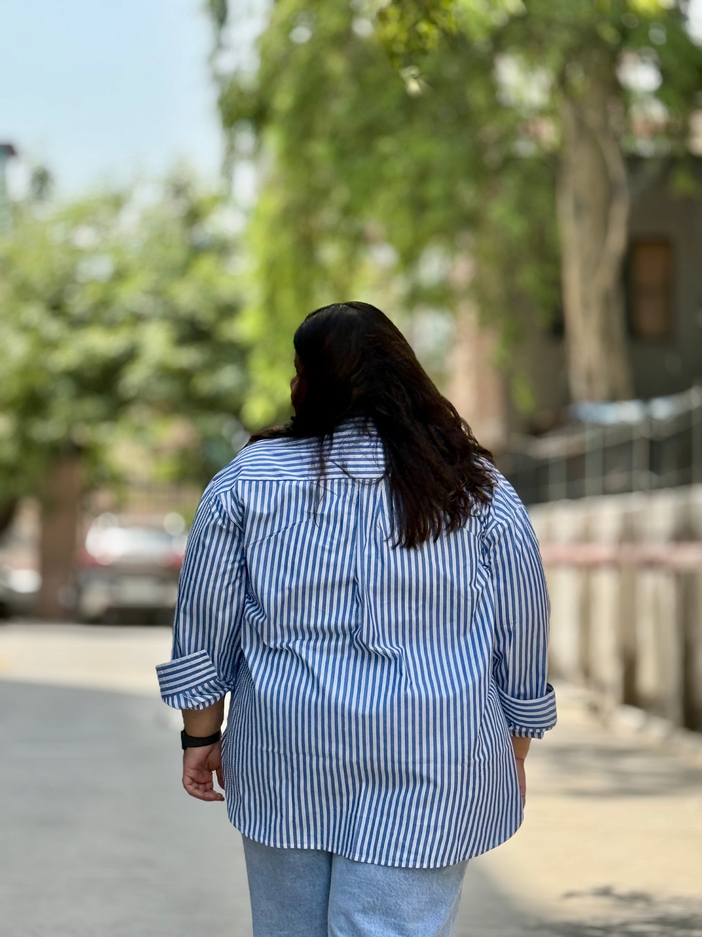 Relaxed fit Cotton Striped shirt- Drop Shoulder
