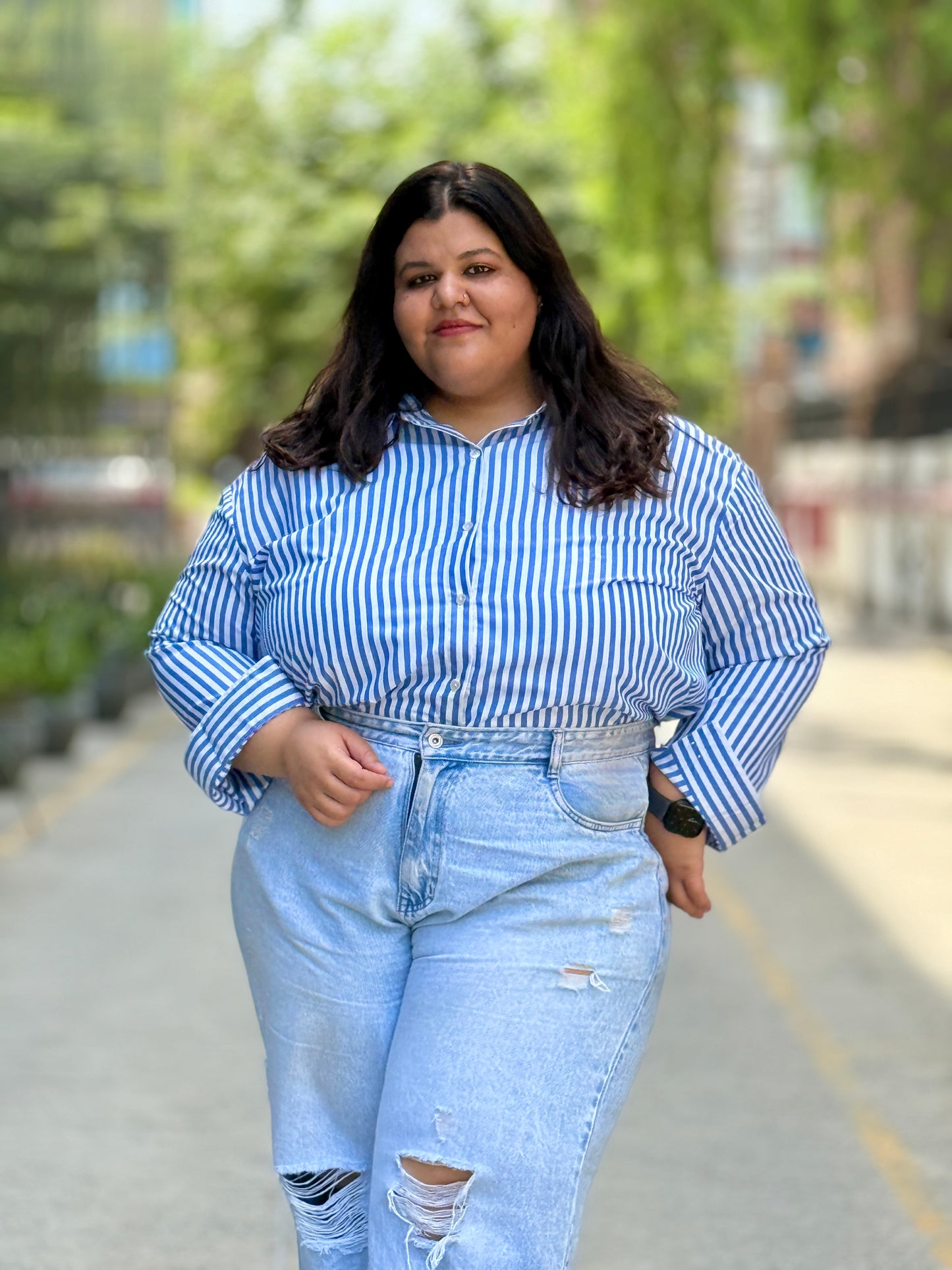 Relaxed fit Cotton Striped shirt- Drop Shoulder