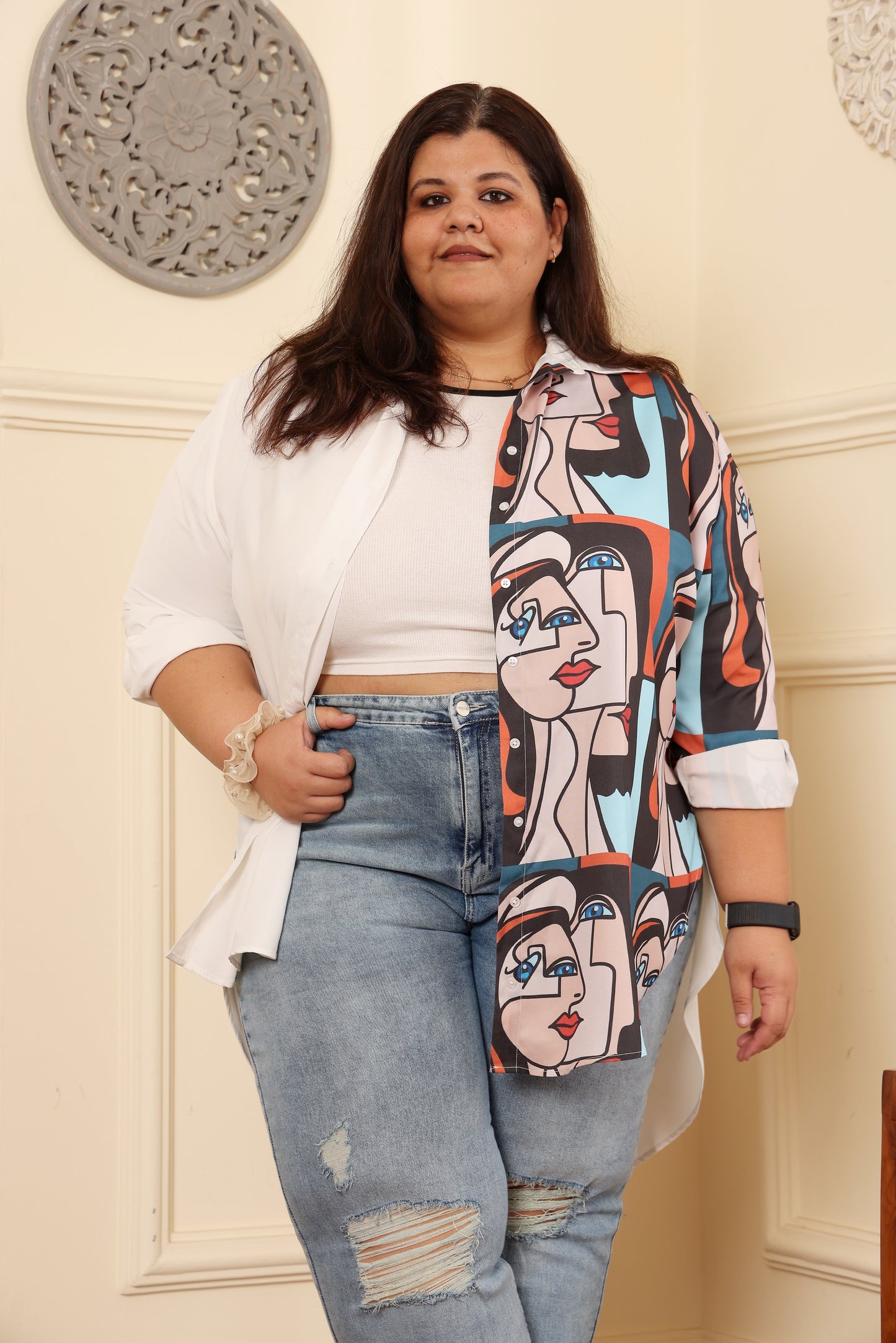Long shirt for plus size women with quirky print. Specially designed for plus size women (2XL - 9XL). Bust Size 42 inch to 58 inch. Perfect everyday wear.