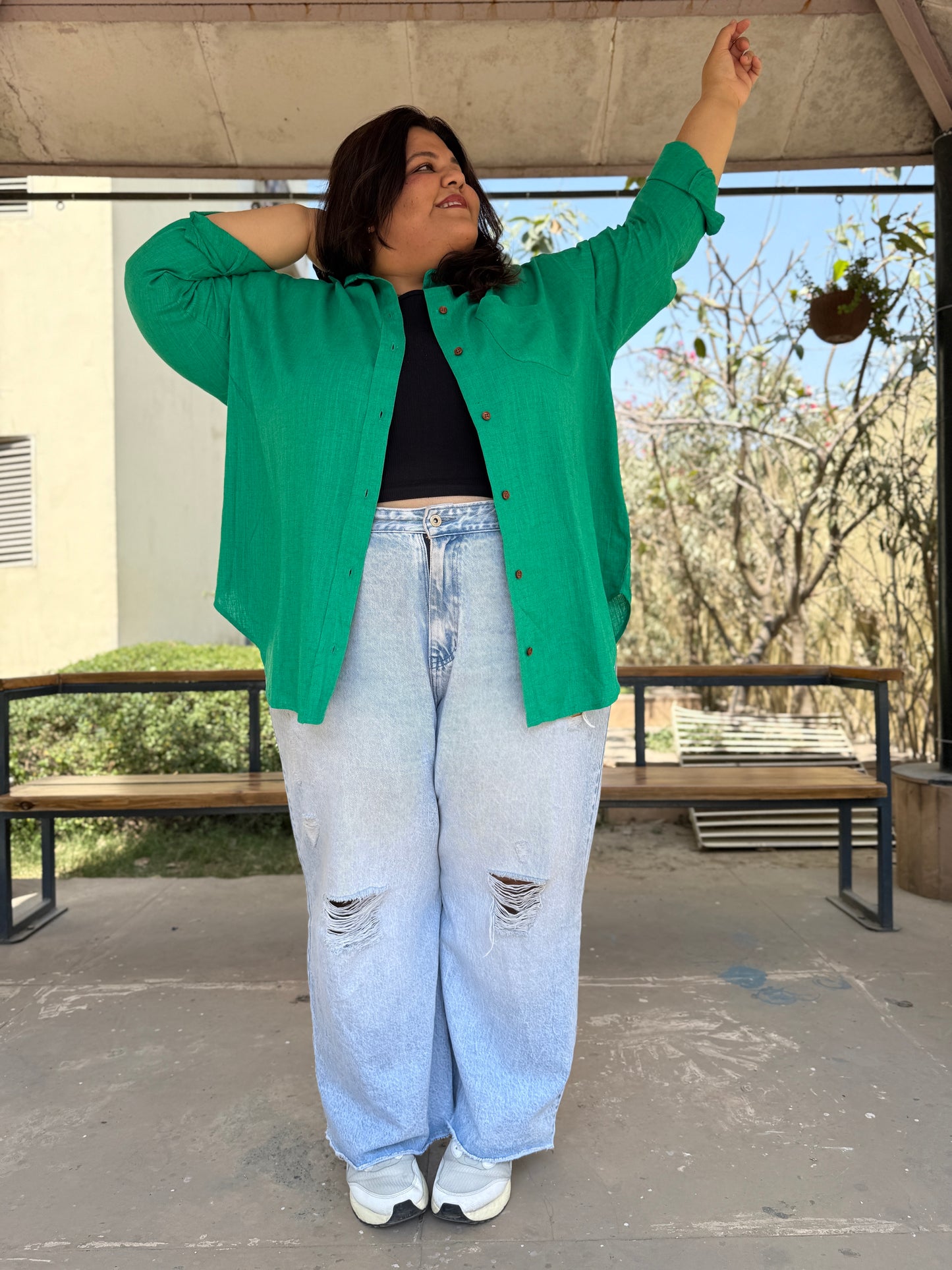 Linen Cotton Shirt for plus size women (2XL - 9XL). Perfect for everyday wear including office / work wear. Bust size 52 inches to 66 inches. Available in 5 solid colours. Bigger armholes makes it super comfy.