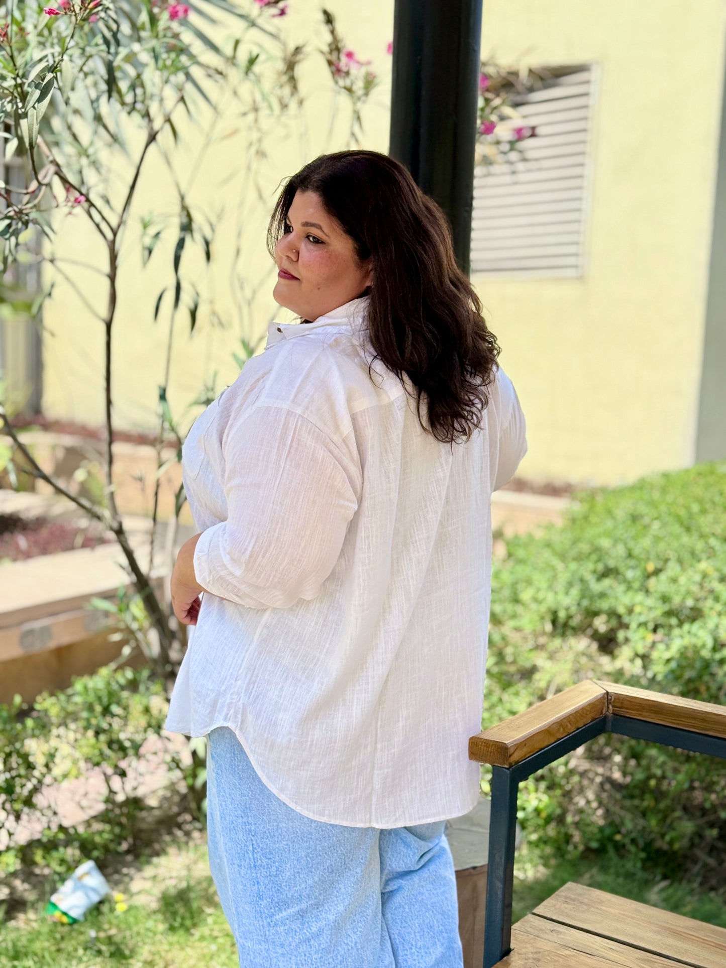 Linen Cotton Shirt for plus size women (2XL - 9XL). Perfect for everyday wear including office / work wear. Bust size 52 inches to 66 inches. Available in navy blue, white, black, green & plum colors.