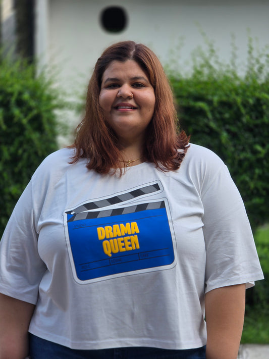 Plus size A-line T-shirt 'Drama Queen'- Cropped Length