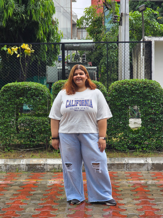 Plus size A-line 'Varsity' T-shirt - Cropped length