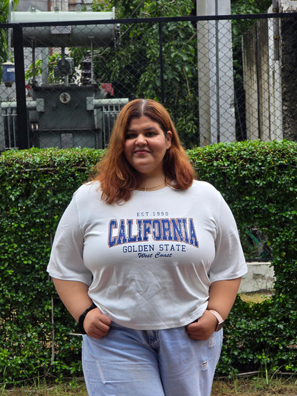 Plus size A-line 'Varsity' T-shirt - Cropped length