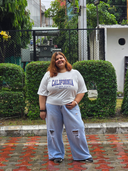 Plus size A-line 'Varsity' T-shirt - Cropped length
