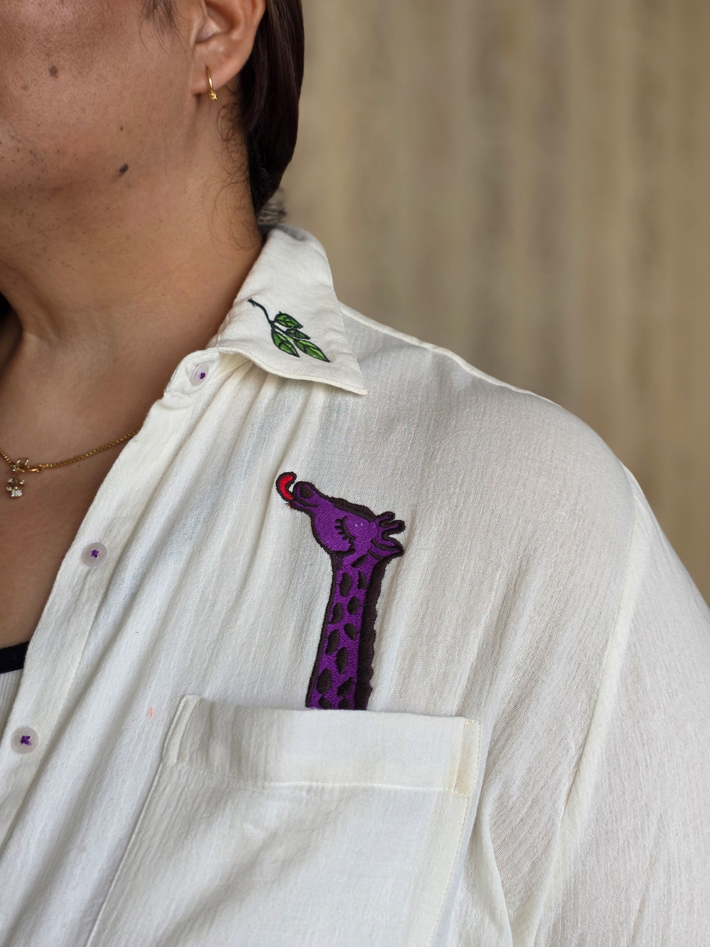New Embroidered Giraffe Cotton Gauge(Mulmul) Shirts
