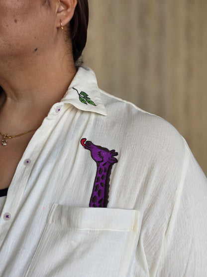 New Embroidered Giraffe Cotton Gauge(Mulmul) Shirts