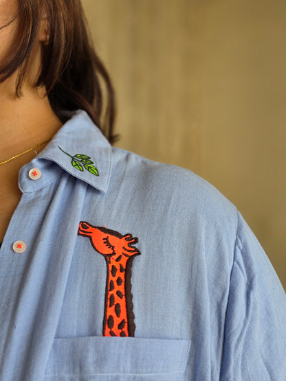 New Embroidered Giraffe Cotton Gauge(Mulmul) Shirts