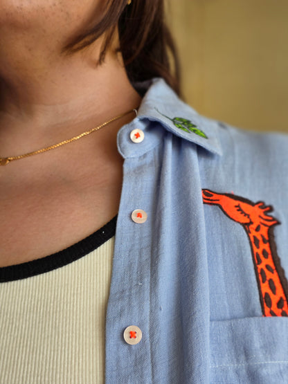New Embroidered Giraffe Cotton Gauge(Mulmul) Shirts