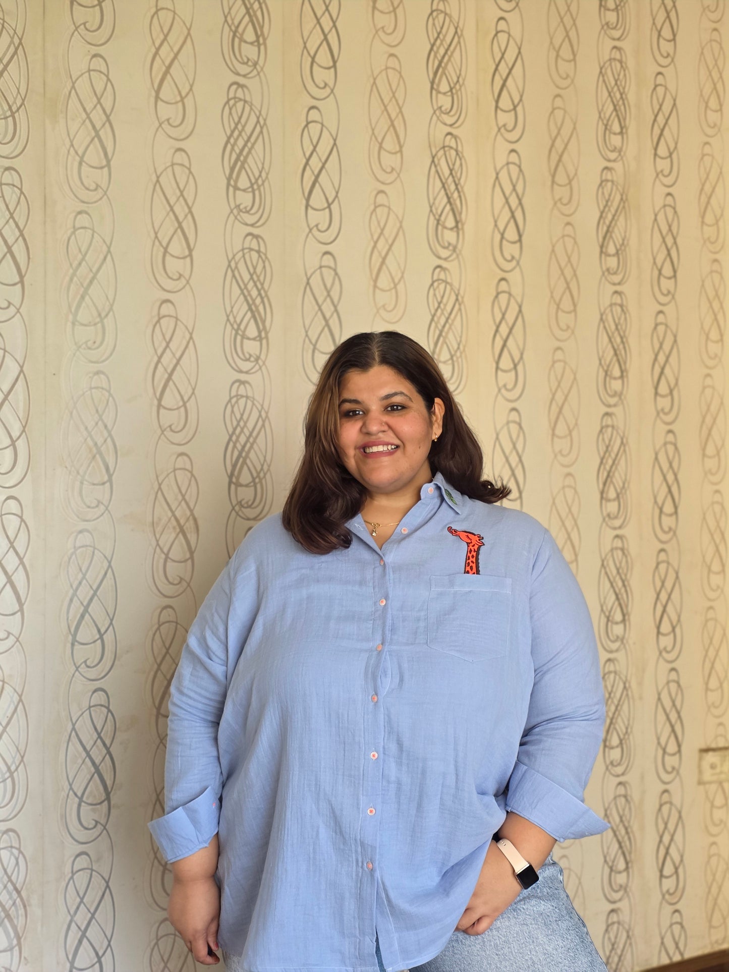 New Embroidered Giraffe Cotton Gauge(Mulmul) Shirts