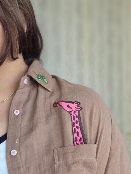 New Embroidered Giraffe Cotton Gauge(Mulmul) Shirts