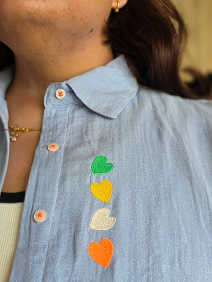 Embroidered Hearts Cotton Gauge(Mulmul) Shirt