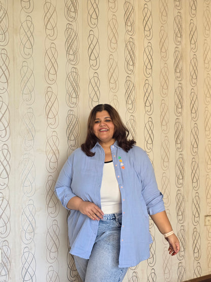 Embroidered Hearts Cotton Gauge(Mulmul) Shirt