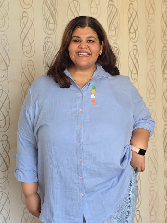Embroidered Hearts Cotton Gauge(Mulmul) Shirt