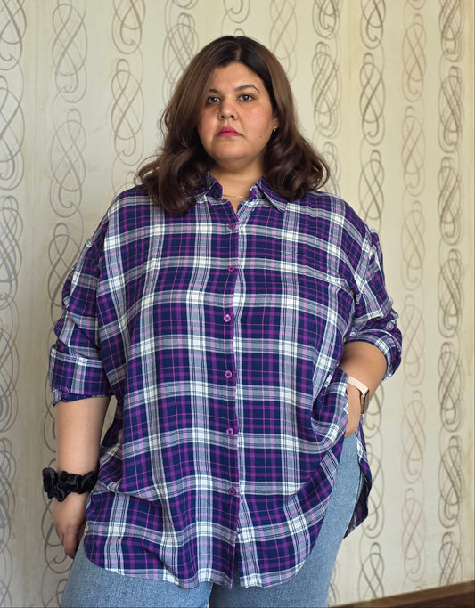 Cotton Crepe Plaid Shirt