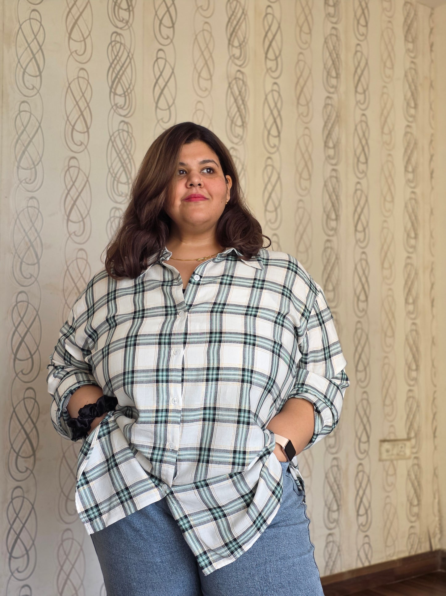 Cotton Lurex Plaid Shirt